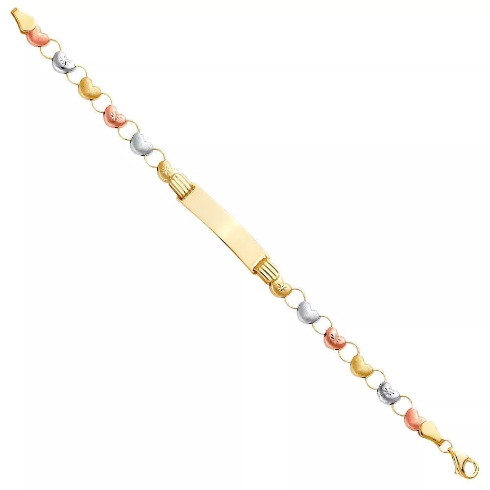 NEW 14K TRI COLOR GOLD STAMPATO BRACELET WITH PLAIN ID FOR JUNIOR: NEW 14K TRI COLOR GOLD STAMPATO BRACELET WITH PLAIN ID FOR JUNIOR 14K TRI COLOR GOLD NEW STAMPATO BRACELET WITH PLAIN ID FOR JUNIOR WEIGHT: 3.6 g