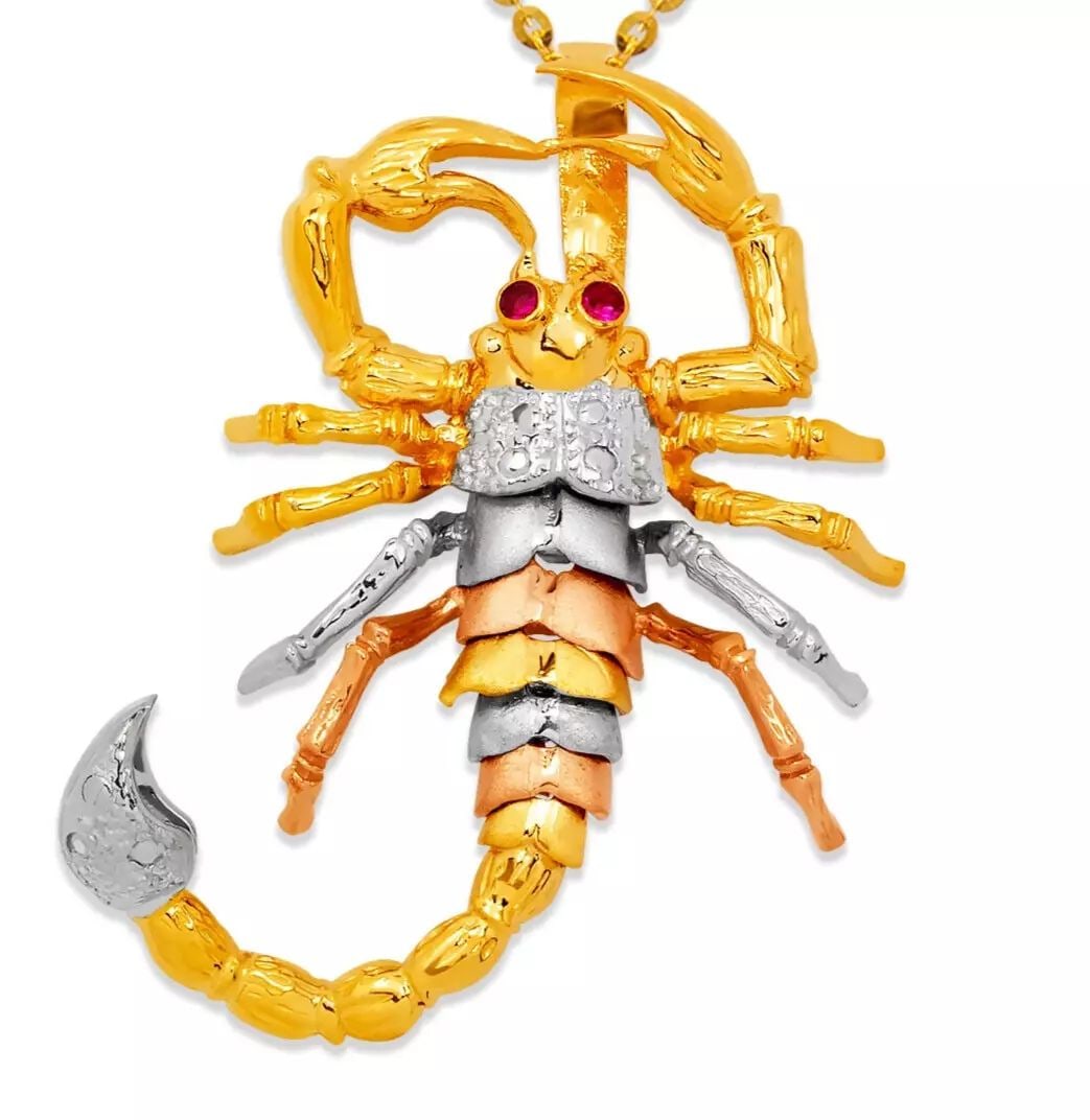 NEW 14K TRICOLOR GOLD FANCY SCORPION CZ PENDANT (1 of 2)