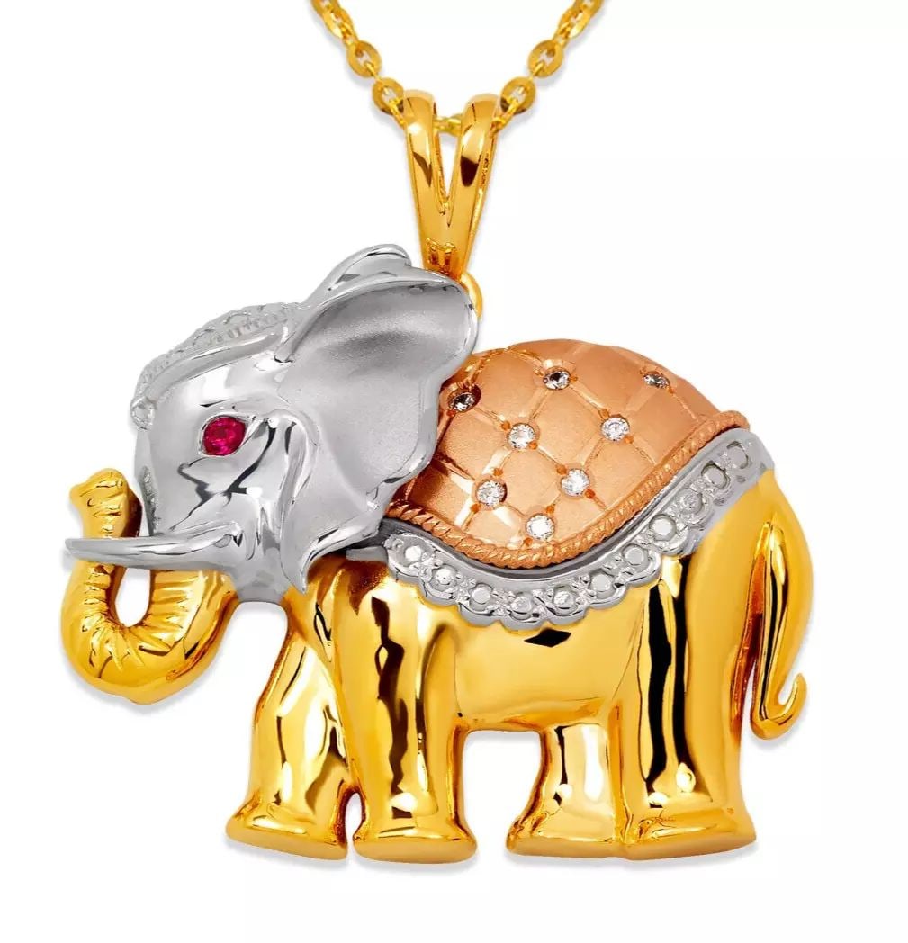 NEW 14K TRICOLOR GOLD FANCY ELEPHANT CZ PENDANT (1 of 2)