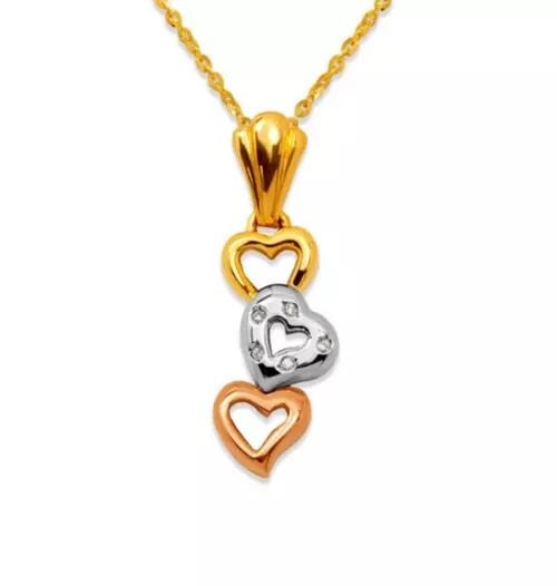 NEW 14K TRICOLOR GOLD THREE HEARTS CZ PENDANT (1 of 2)