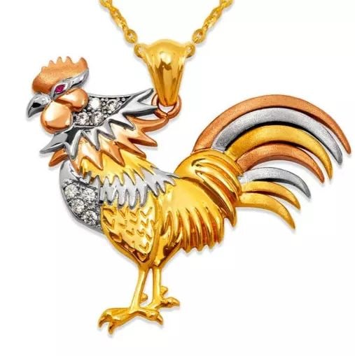 NEW 14K TRICOLOR GOLD FANCY ROOSTER CZ PENDANT (1 of 2)