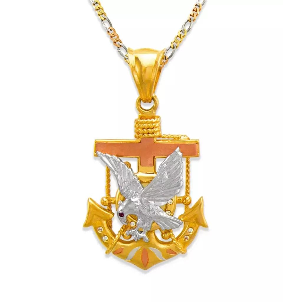 NEW 14K TRICOLOR GOLD FANCY EAGLE ANCHOR CZ PENDANT (1 of 2)