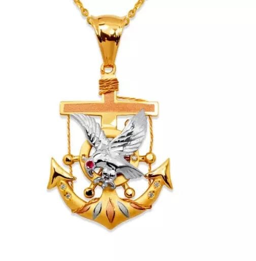 NEW 14K TRICOLOR GOLD FANCY EAGLE ANCHOR CZ PENDANT (1 of 2)