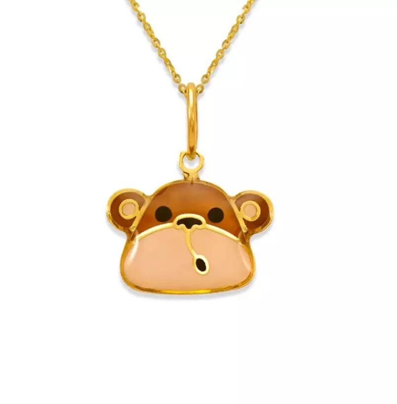 NEW 14K YELLOW GOLD MONKEY ENAMEL PENDANT (1 of 2)
