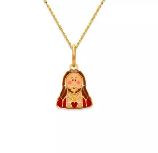 NEW 14K YELLOW GOLD SACRED HEART ENAMEL PENDANT (1 of 2)