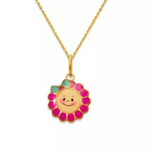 NEW 14K YELLOW GOLD SUNFLOWER ENAMEL PENDANT: NEW 14K YELLOW GOLD HIGH POLISHED PENDANT 14K Yellow Gold Approx. 13x13mm High Polished Chains Sold Separately Weight: 0.3g