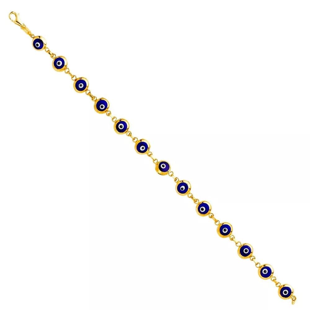 NEW 14K YELLOW GOLD BLUE EVIL EYE BRACELET (1 of 2)
