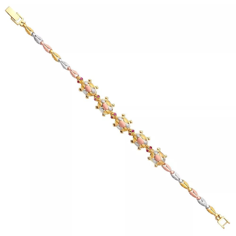 NEW 14K TRI COLOR GOLD TURTLE BRACELET (1 of 2)