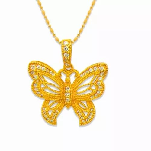 NEW 14K YELLOW GOLD BUTTERFLY CZ PENDANT (1 of 2)