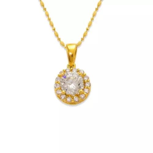 NEW 14K YELLOW GOLD FANCY ROUND SOLITAIRE CZ PENDANT (1 of 2)