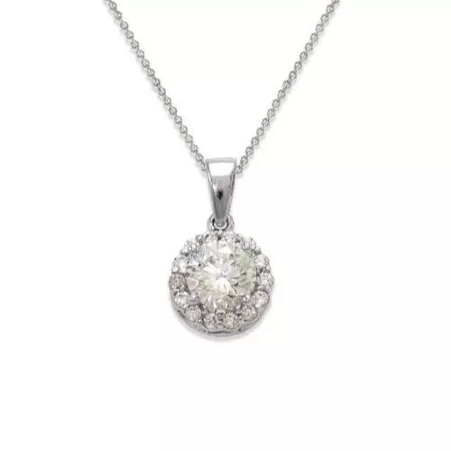 NEW 14K WHITE GOLD FANCY ROUND SOLITAIRE CZ PENDANT: NEW 14K WHITE GOLD FANCY ROUND SOLITAIRE CZ PENDANT 14K White Gold Approx. 7.5x7.5mm Cubic Zirconia Items in this Set: Earrings Available as a Set Available in Yellow Gold Chains Sold Separately Weigh