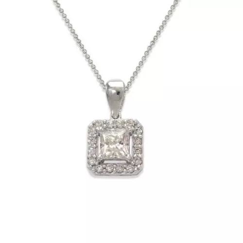 NEW 14K WHITE GOLD FANCY PRINCESS CUT CZ PENDANT: NEW 14K WHITE GOLD FANCY PRINCESS CUT CZ PENDANT 14K White Gold Approx. 8x8mm Cubic Zirconia Items in this Set: Earrings Available as a Set Available in Yellow Gold Chains Sold Separately Weight: 0.9