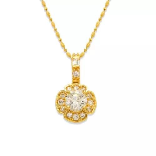 NEW 14K YELLOW GOLD FANCY FLOWER CZ PENDANT (1 of 2)