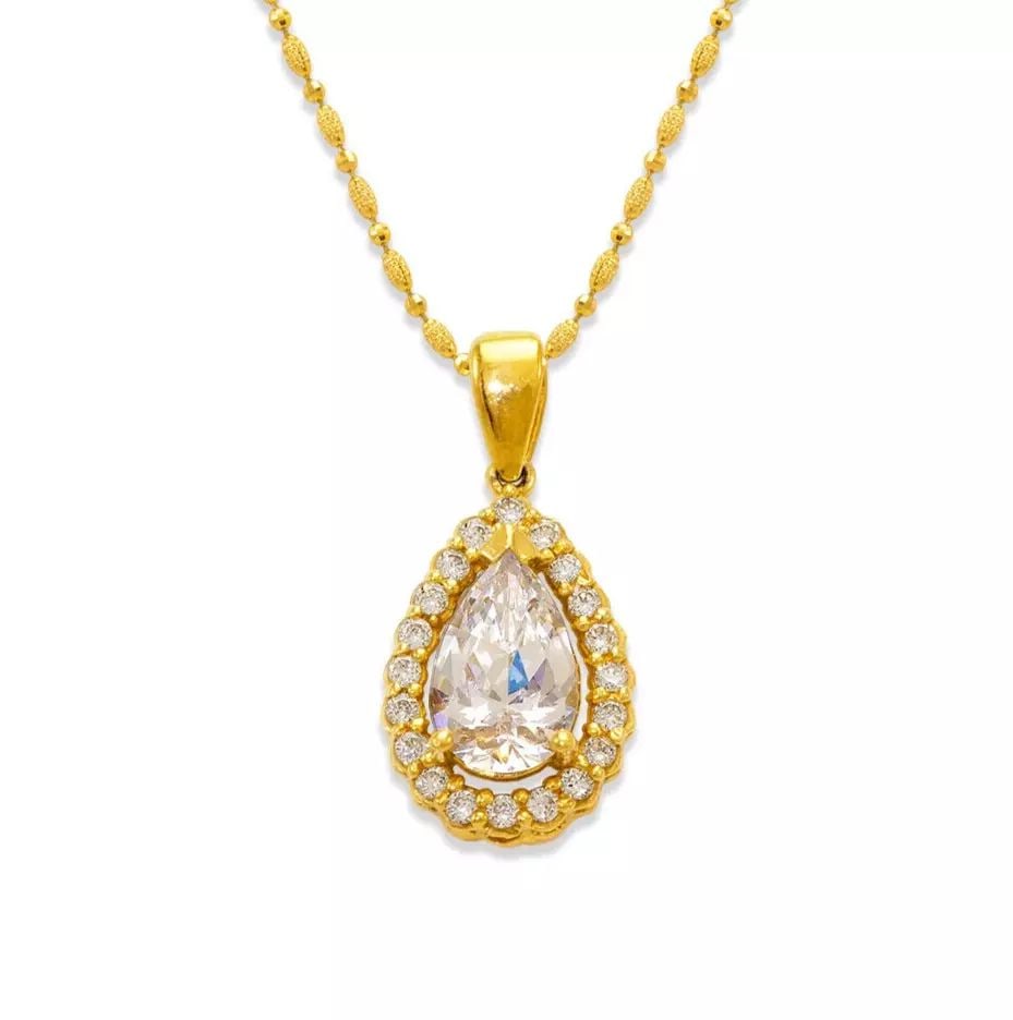 NEW 14K YELLOW GOLD FANCY TEARDROP CZ PENDANT: NEW 14K YELLOW GOLD FANCY TEARDROP CZ PENDANT 14K Yellow Gold Approx. 9x13mm Cubic Zirconia Items in this Set: Earrings Available as a Set Available in White Gold Chains Sold Separately Weight: 1.1 Gr