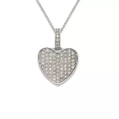 NEW 14K WHITE GOLD FANCY FLAT HEART CZ PENDANT: NEW 14K WHITE GOLD FANCY FLAT HEART CZ PENDANT 14K White Gold Approx. 13x13mm Cubic Zirconia Items in this Set: Earrings Available as a Set Available in Yellow Gold Chains Sold Separately Weight: 1.4