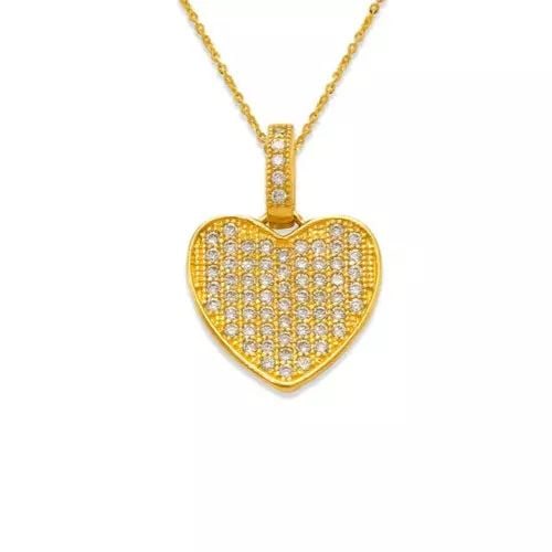 NEW 14K YELLOW GOLD FANCY FLAT HEART CZ PENDANT (1 of 2)