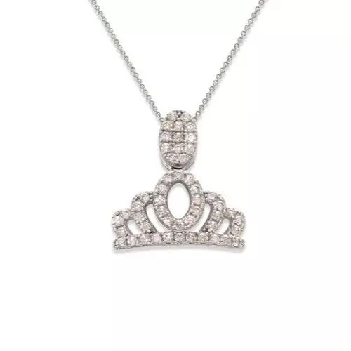NEW 14K WHITE GOLD FANCY CROWN CZ PENDANT (1 of 2)