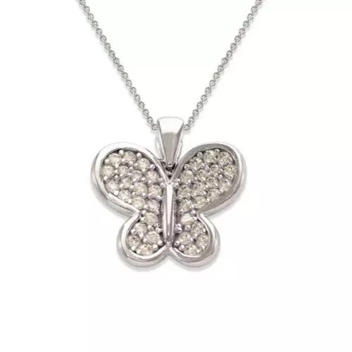 NEW 14K WHITE GOLD FANCY BUTTERFLY CZ PENDANT (1 of 2)