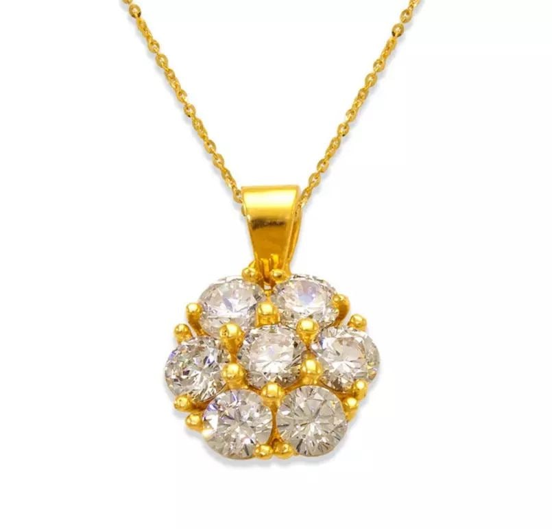 NEW 14K YELLOW GOLD FANCY FLOWER CZ PENDANT (1 of 2)