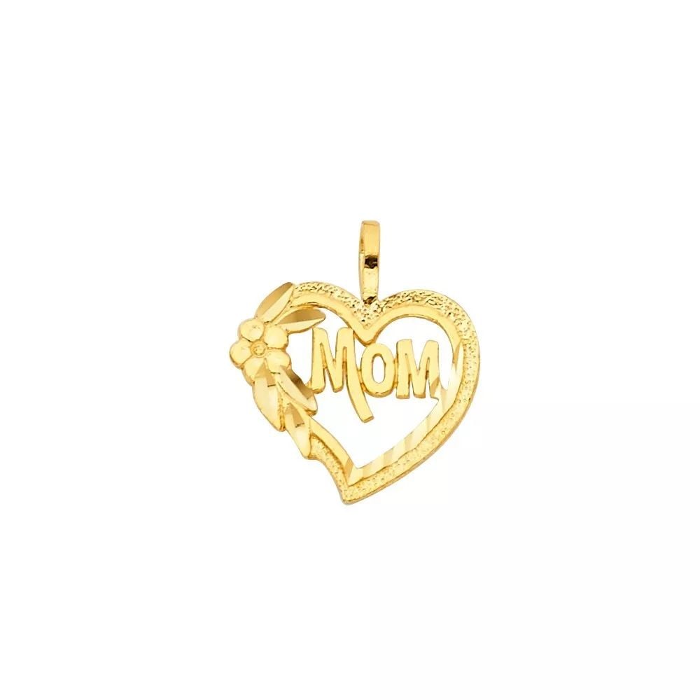 NEW 14K YELLOW GOLD MOM HEART PENDANT (1 of 2)
