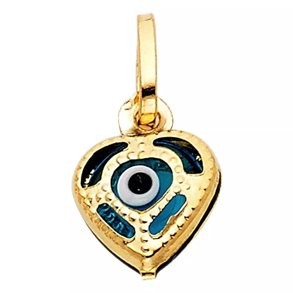 NEW 14K YELLOW GOLD EVIL EYE HEART PENDANT (1 of 2)