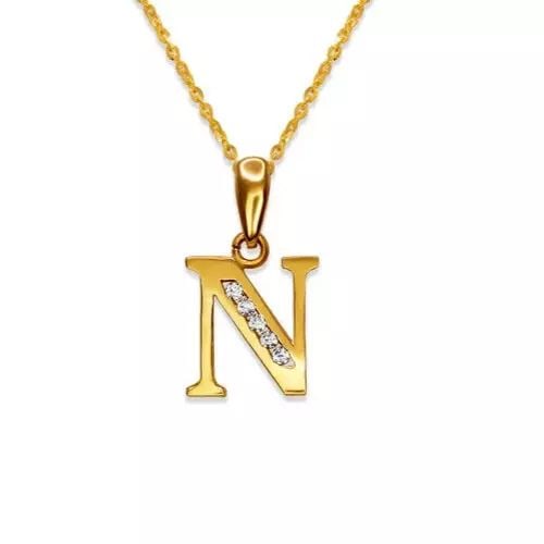 NEW 14K YELLOW GOLD INITIAL "N" PENDANT: NEW 14K YELLOW GOLD INITIAL "N" PENDANT 14K Yellow Gold Approx. 9x10mm High Polished/Cubic Zirconia Available in White Gold Items in this Set: Earrings Available as a Set Chains Sold Separately Weight