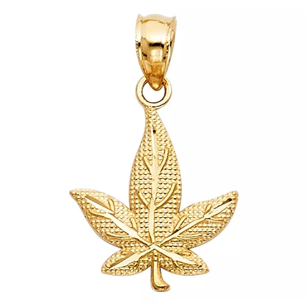 NEW 14K YELLOW GOLD MARIJUANA LEAF PENDANT (1 of 2)