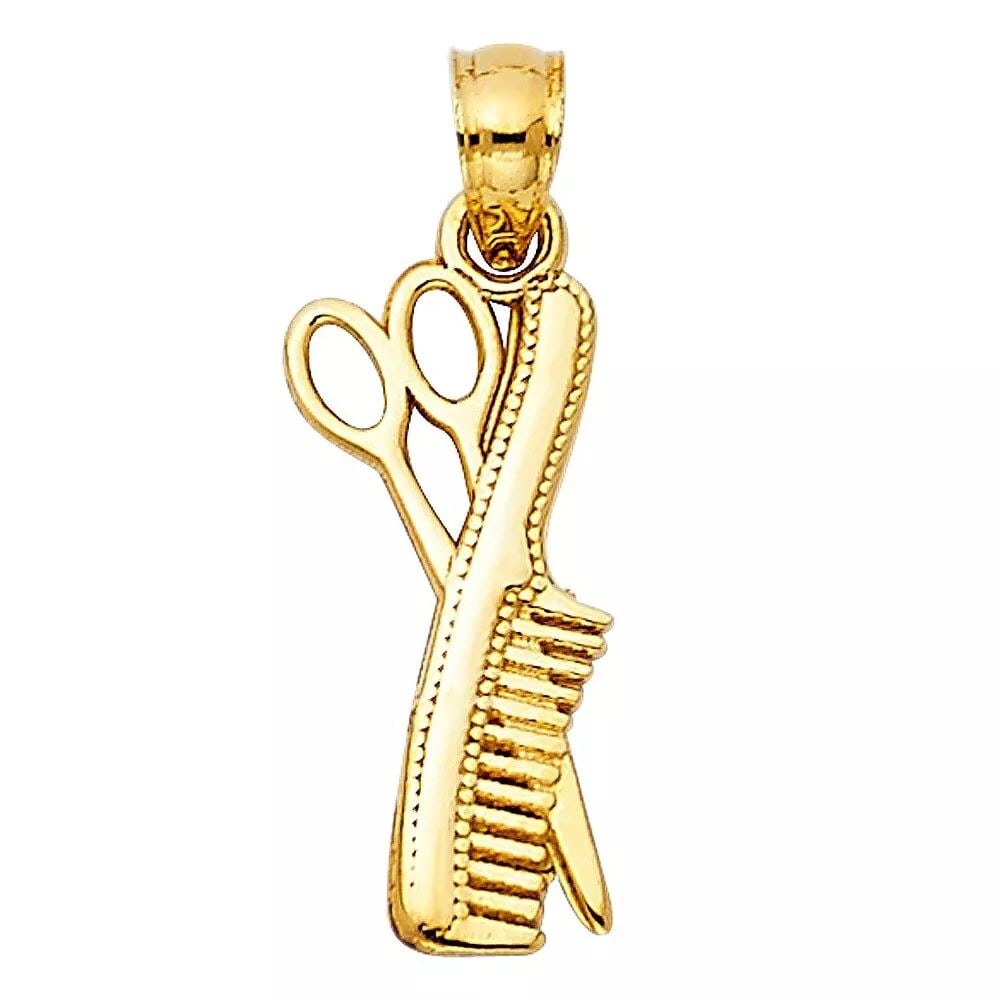 NEW 14K YELLOW GOLD SCISSORS & COMB PENDANT (1 of 2)