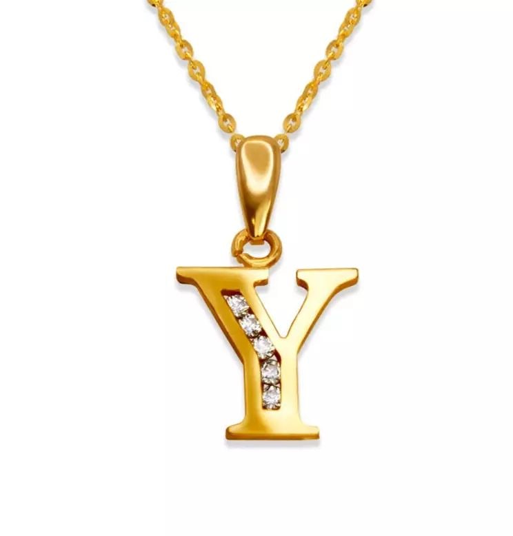 NEW 14K YELLOW GOLD WY INITIAL "Y" PENDANT: NEW 14K YELLOW GOLD WY INITIAL "Y" PENDANT 14K Yellow Gold Approx. 10x10mm High Polished/Cubic Zirconia Available in White Gold Items in this Set: Earrings Available as a Set Chains Sold Separately We
