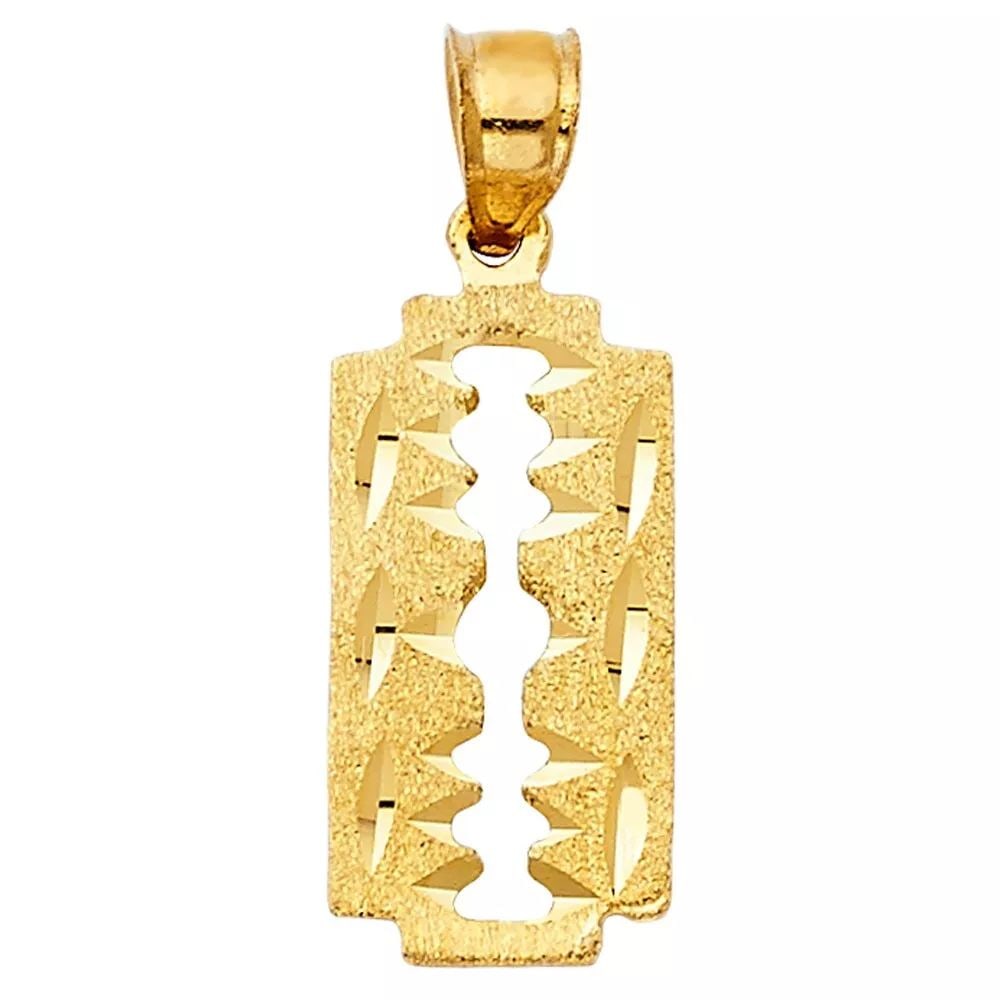 NEW 14K YELLOW GOLD RAZOR BLADE PENDANT (1 of 2)