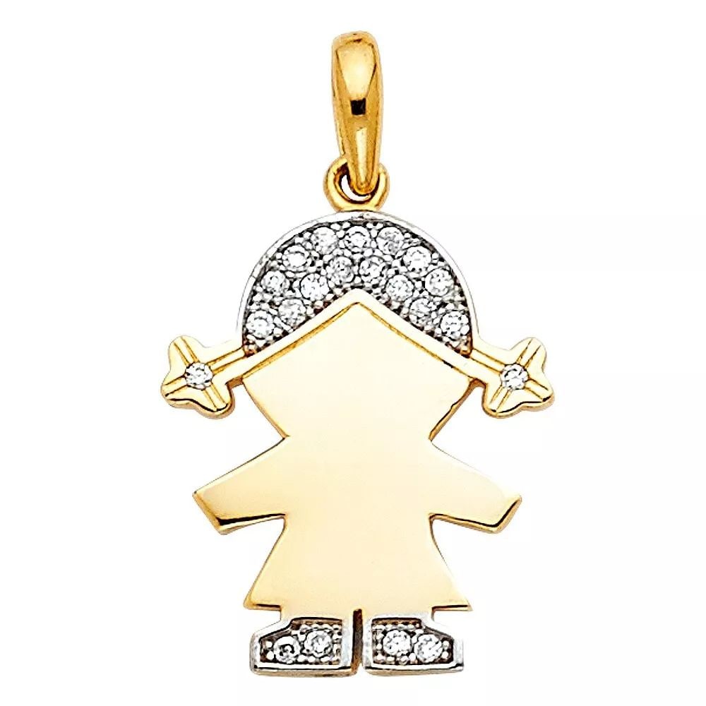 NEW 14K TWO TONE GOLD CZ GIRL PENDANT: NEW 14K YELLOW GOLD HANG ON PIN/CLIP PENDANT 14K YELLOW GOLD NEW HANG ON PIN/CLIP PENDANT WEIGHT: 2.1