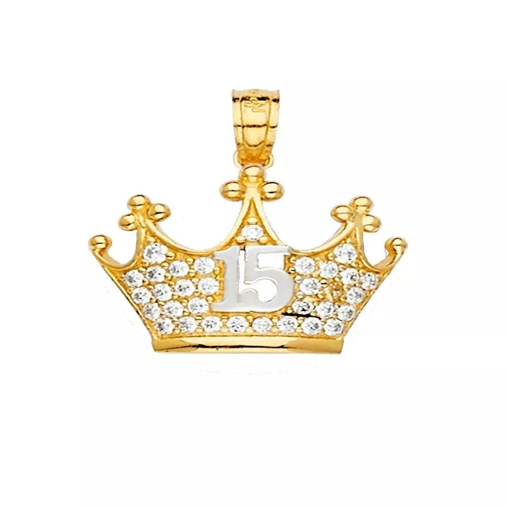 NEW 14K YELLOW GOLD 15 YEARS CZ CROWN PENDANT: NEW 14K YELLOW GOLD 15 YEARS CZ CROWN PENDANT 14K YELLOW GOLD NEW 15 YEARS CZ CROWN PENDANT WEIGHT: 1.9