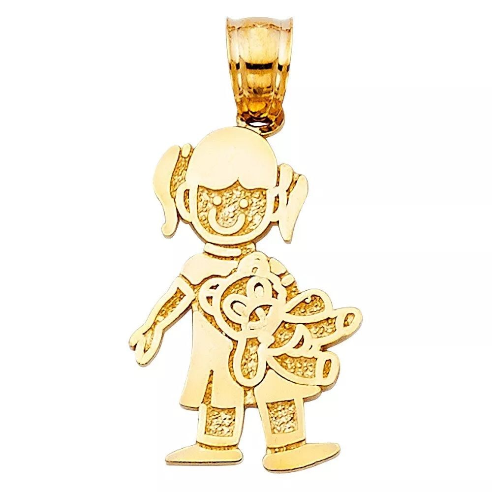 NEW 14K YELLOW GOLD GIRL WITH DOLL PENDANT (1 of 2)