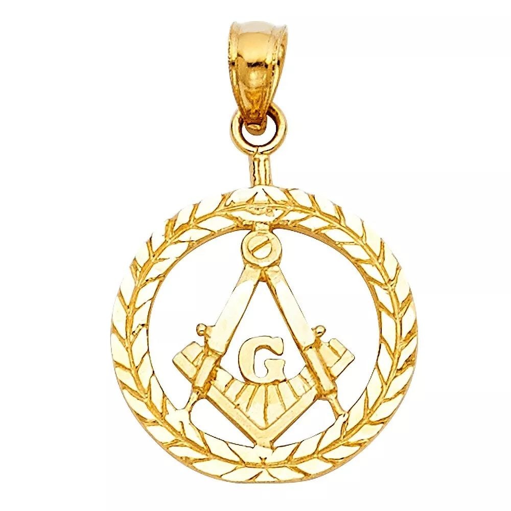 NEW 14K YELLOW GOLD FREEMASON MASONIC PENDANT (1 of 2)