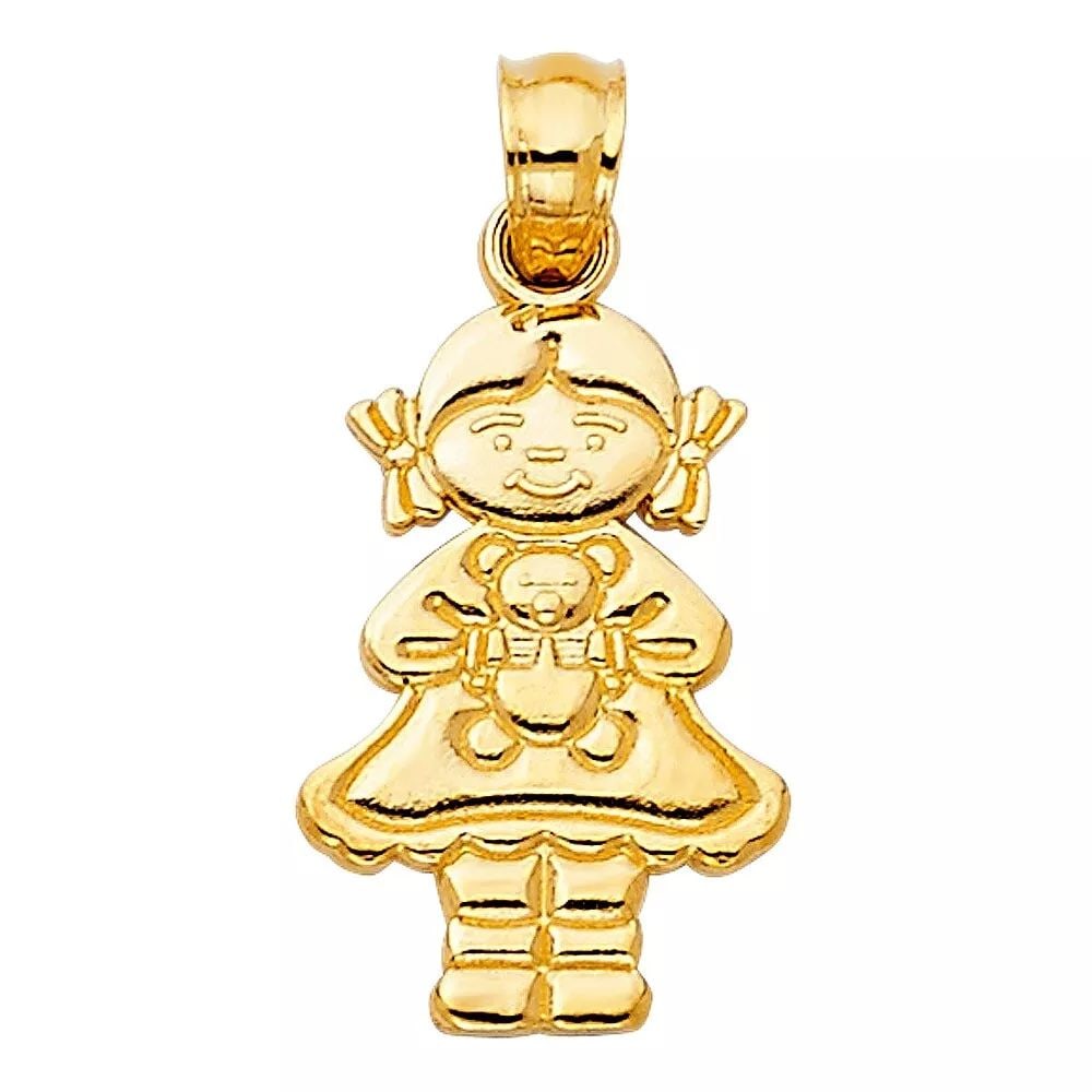 NEW 14K YELLOW GOLD GIRL WITH DOLL PENDANT (1 of 2)