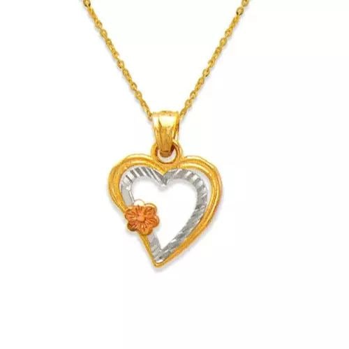 NEW 14K TRICOLOR GOLD TWO HEARTS WITH HEARTS PENDANT (1 of 2)