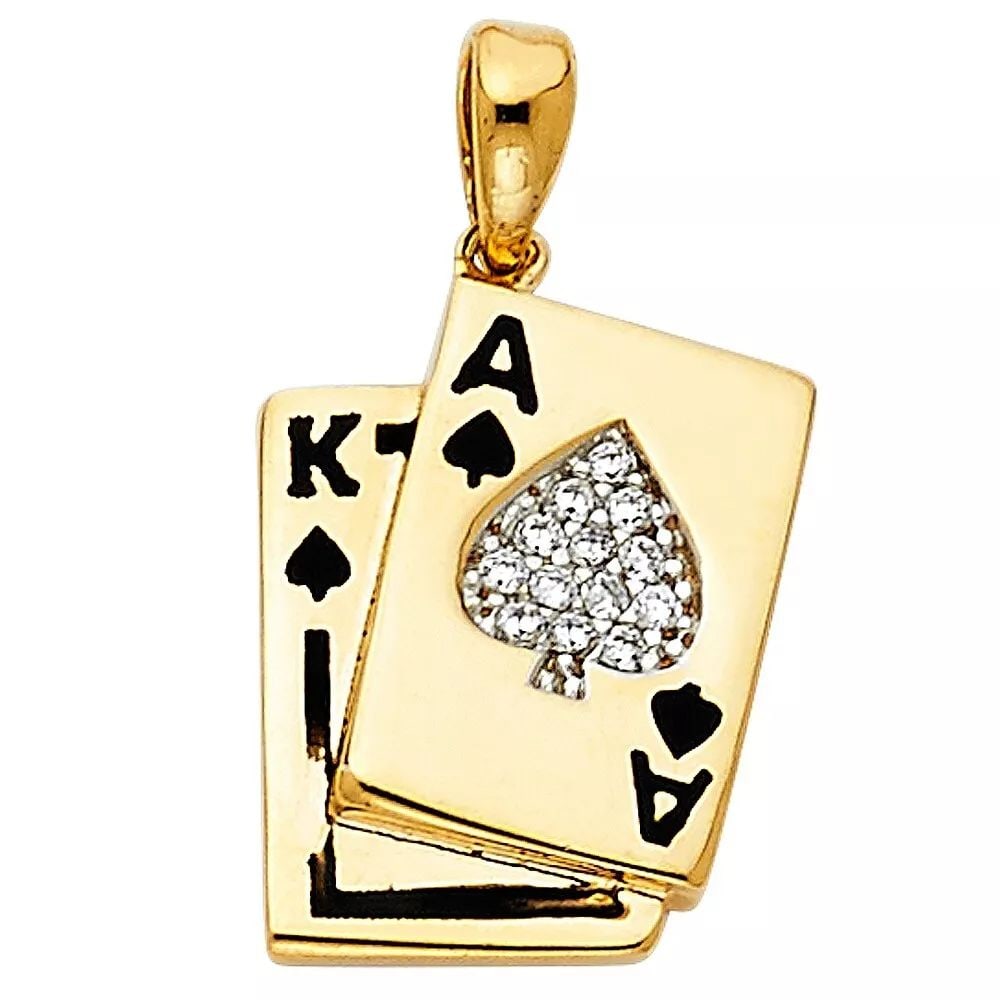NEW 14K YELLOW GOLD CZ SPADE A & K CARD PENDANT: NEW 14K YELLOW GOLD CZ DIAMOND A CARD PENDANT 14K YELLOW GOLD NEW CZ DIAMOND A CARD PENDANT WEIGHT: 1.9