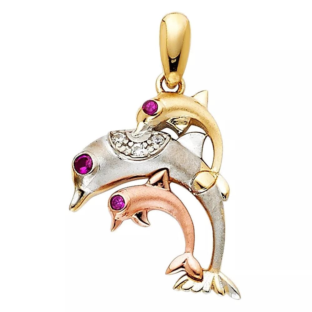 NEW 14K TRI COLOR GOLD CZ DOLPHIN PENDANT (1 of 2)