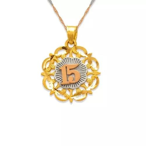 NEW 14K TRICOLOR GOLD ANOS PENDANT: NEW 14K TRICOLOR GOLD ANOS PENDANT 14K Tricolor Gold Approx. 17x17mm High Polished/Diamond Cut Chains Sold Separately Weight: 1.9 Grams