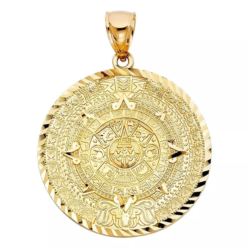 NEW 14K YELLOW GOLD CALENDARIO AZTECA PENDANT (1 of 2)