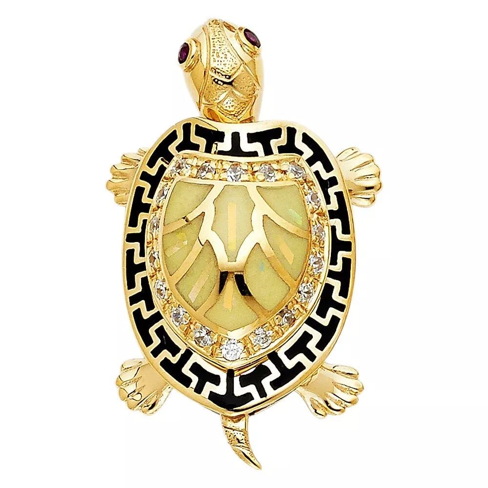 NEW 14K YELLOW GOLD GLLOW IN DARK TURTLE PENDANT (1 of 2)
