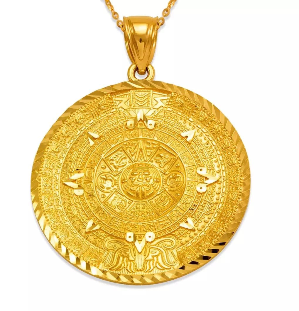 NEW 14K YELLOW GOLD HP AZTEC CALENDER PENDANT (1 of 2)