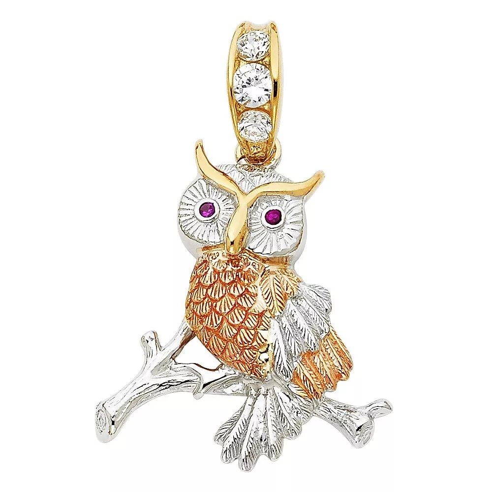 NEW 14K TRI COLOR GOLD CZ OWL PENDANT: NEW 14K TRI COLOR GOLD CZ OWL PENDANT 14K TRI COLOR GOLD NEW CZ OWL PENDANT WEIGHT: 8.2