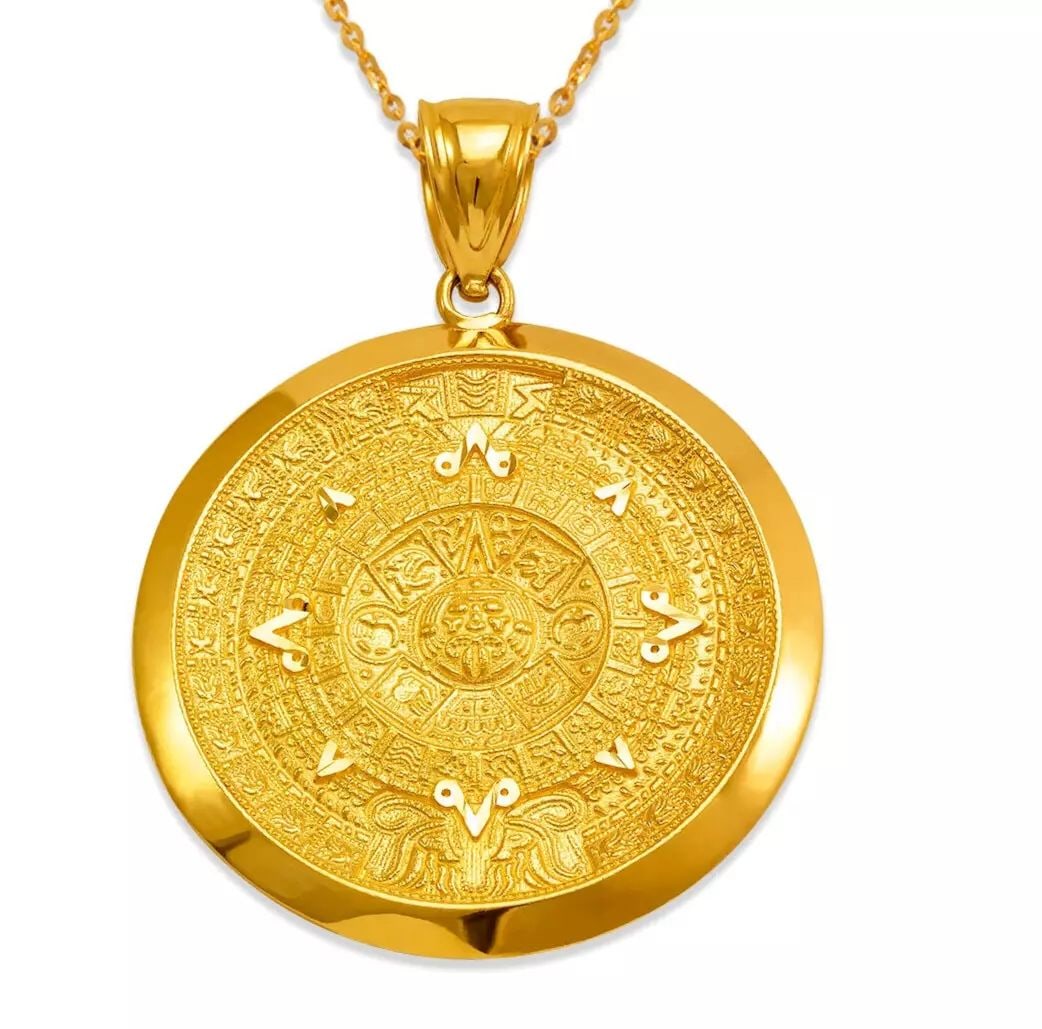 NEW 14K YELLOW GOLD HP AZTEC CALENDER PENDANT (1 of 2)