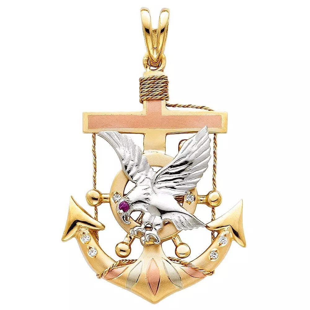 NEW 14K TRI COLOR GOLD EAGLE ANCHOR PENDANT (1 of 2)