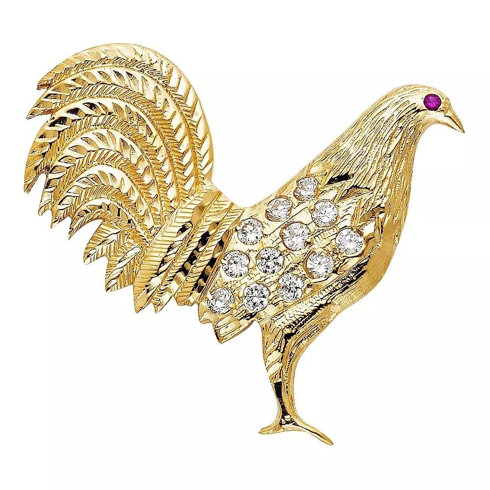NEW 14K YELLOW GOLD CZ ROOSTER PENDANT (1 of 2)