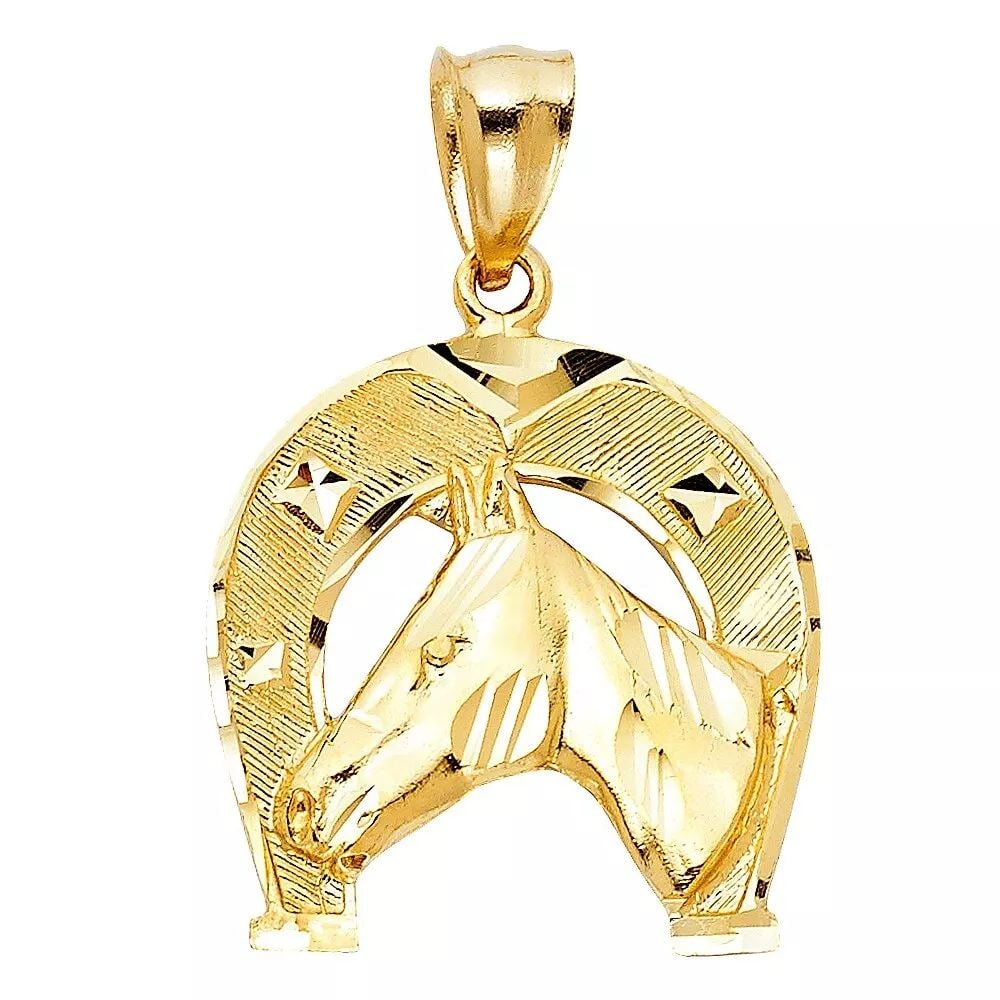 NEW 14K YELLOW GOLD LUCKY HORSE SHOE PENDANT (1 of 2)