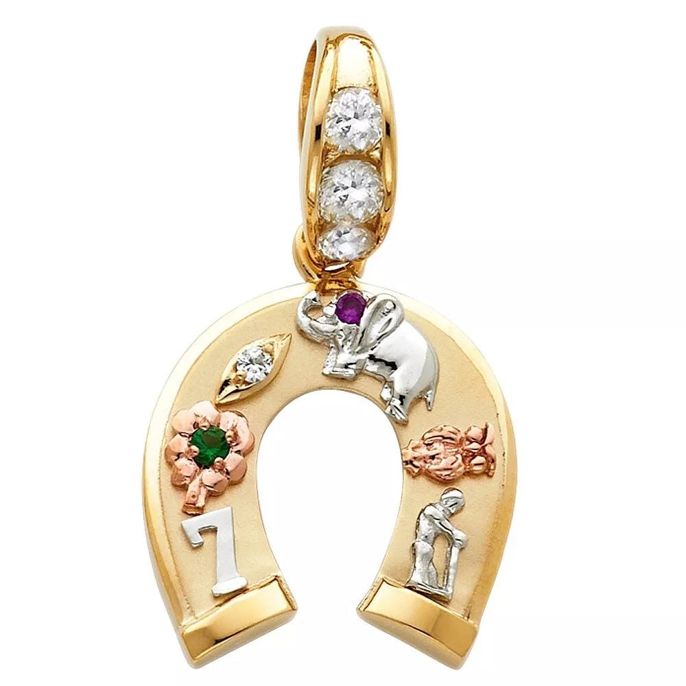 NEW 14K TRI COLOR GOLD CZ LUCKY HORSE SHOE PENDANT: NEW 14K TRI COLOR GOLD CZ LUCKY HORSE SHOE PENDANT 14K TRI COLOR GOLD NEW CZ LUCKY HORSE SHOE PENDANT WEIGHT: 5.3