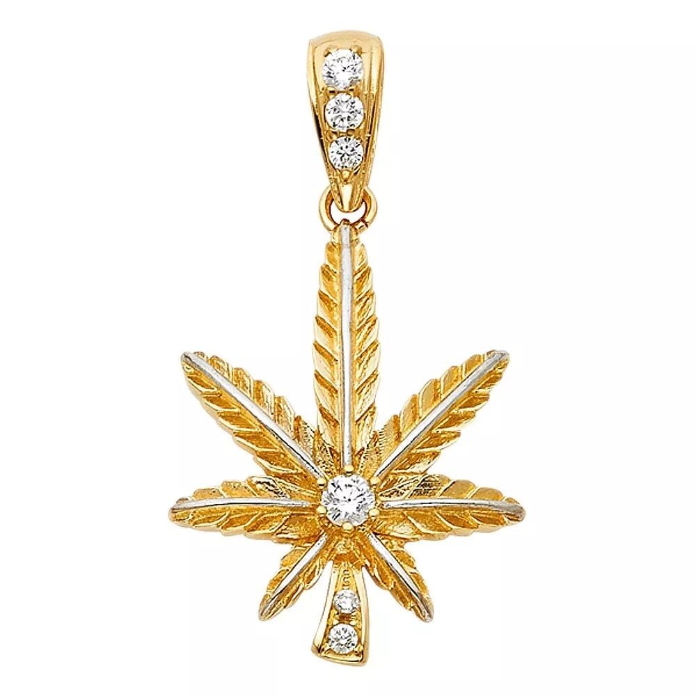 NEW 14K YELLOW GOLD CZ MARIJUANA LEAF PENDANT: NEW 14K YELLOW GOLD CZ MARIJUANA LEAF PENDANT 14K YELLOW GOLD NEW CZ MARIJUANA LEAF PENDANT WEIGHT: 4.6g