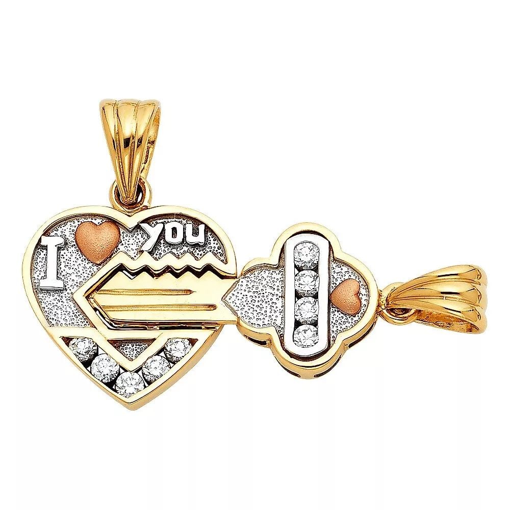 NEW 14K TRI COLOR GOLD CZ HEART & KEY PENDANT SET: NEW 14K TRI COLOR GOLD CZ HEART & KEY PENDANT SET 14K TRI COLOR GOLD NEW CZ HEART & KEY PENDANT SET WEIGHT: 6.1